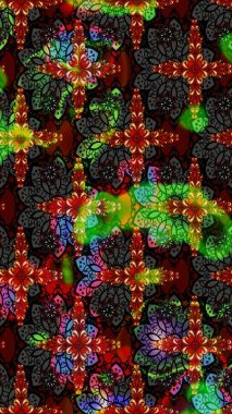 Raster - stok. Yapraklı çiçekler ve papatya çiçekli siyah ve kahverengi renkler. Taslak arkaplan deseni.