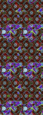 Çok renkli ve kahverengi zarif küçük çiçekler ve kırmızı ve kahverengi renkli komik böcekler, raster desen, illüstrasyon.