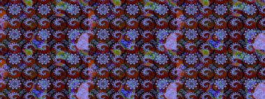 Varicoloblue ve kahverengi raster çizimi. Bir sürü mavi ve kahverengi soyut çiçekli tropik eskiz deseni. Küçük çiçekte sevimli çiçek deseni var..