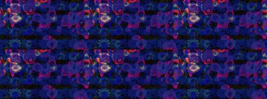 Parmak izi, kumaş, duvar kâğıdı, tekstil için raster dokusu. Renkli grunge, soyut arkaplanı kolomavi ve siyah çiçeklerle süslüyor. Nakış desenli çiçek deseni..