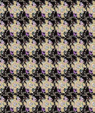 Ağaç dallı bahar çiçekleriyle desen, çiçek siluetiyle siyah renkler. Raster deseni.