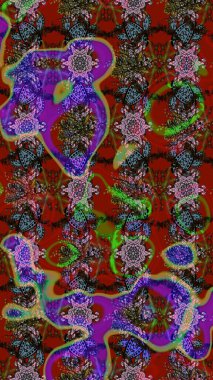 Raster illüstrasyonundaki çiçek desenli çizim. Renkli Bahar Teması eskiz kalıbı. Düz Çiçek Elementleri Tasarımı. Kahverengi ve kırmızı renkte çiçekler.