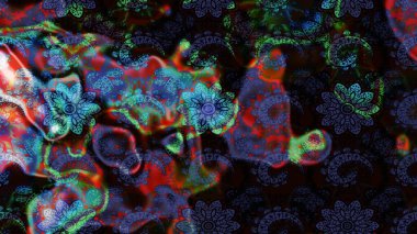 Raster illüstrasyonundaki çiçek desenli çizim. Siyah ve mor renkte çiçekler.