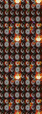 Kahverengi ve siyah renkli Asya tekstili. Raster illüstrasyonu. Çiçek desenini çiz.