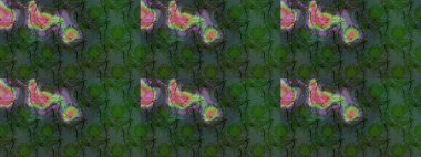 Çiçekli ipek eşarp. El çizimi çiçek unsurları olan soyut çizim raster deseni. 1950-1960 motifleri. Retro tekstil tasarım koleksiyonu. Yeşil yeşile.