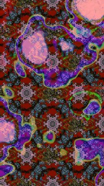 Renkli Bahar Teması eskiz kalıbı. Düz Çiçek Elementleri Tasarımı. Kahverengi ve kırmızı renkte çiçekler. Sevimli çiçek raster deseni.