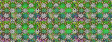 Raster illüstrasyonu. Yeşil ve gri renkli çiçekler. Küçük çiçekte sevimli çiçek deseni var..