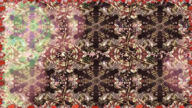 Raster Golden Mehndi kusursuz desen. Kahverengi ve bej renkli desen. Kına dövmeli süs çiçekleri, altın çıkartmalar, mehndi ve yoga tasarımı, kartlar ve parmak izleri..