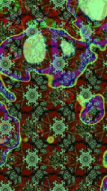 Düz Çiçek Elementleri Tasarımı. Raster Modaya uygun kumaş deseni. Yeşil ve kahverengi renkli şirin çiçek desenleri. Renkli Bahar Teması çizim şablonu.