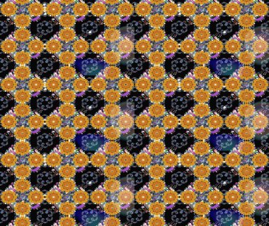 Şirin çiçekli, desenli, siyah renkli renkli bir eskiz. Tekstil için suluboya eskiz deseni. El çizimi çiçek çizimi deseni (fayans)).