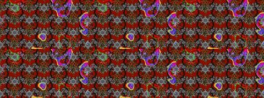 Gri ve kırmızı renkte etnik çiçekli zarif eskiz deseni. Raster Çiçek İllüstrasyon Şirin Tekstil.