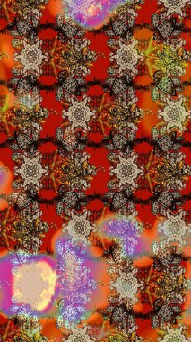 Tekstil, kumaş, ambalaj, hatıra defteri için hoş bir çiçek arkaplanı. Elle çizilmiş çiçek desenli Raster çizimi. Kahverengi ve bej arka planda. Çocuksu tasarım.