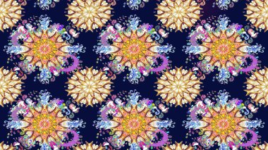 Raster illüstrasyonunda kusursuz çiçek deseni. Renkli Bahar Temalı Kusursuz Arkaplan. Düz Çiçek Elementleri Tasarımı. Süslü kumaş deseni.