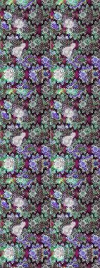 Gri ve nötr renklerde parlak çiçekli halı deseni.