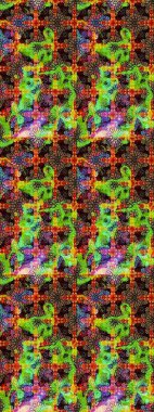 Yeşil ve siyah renkte güzel çiçekler, suluboya desenli, duvar kağıdı, kart ya da kumaş için fayanslı eskizler. Raster..