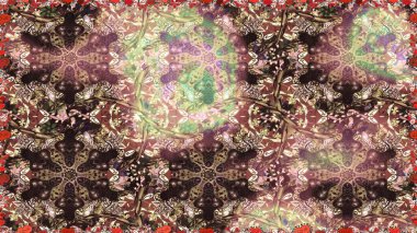 Tekrarlayan elementlerle kusursuz soyut arkaplan. Klasik raster şablonu. Kahverengi, bej ve altın desenli.