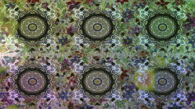 Doğu tarzı element. Çizgi sanatı tasarım şablonu için kusursuz sınır. Altın desenli çiçek dekoru. Altın element gri ve yeşil renklerde. Davetiyeler, kartlar, web sayfası için Raster illüstrasyonu.