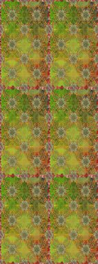 Halk tarzı. Parlak renkli çiçekleri ve yeşil ve kahverengi renkte yaprakları olan şaşırtıcı, pürüzsüz çiçek deseni. Moda baskıları için zarif bir şablon. Modern çiçek arkaplanı.