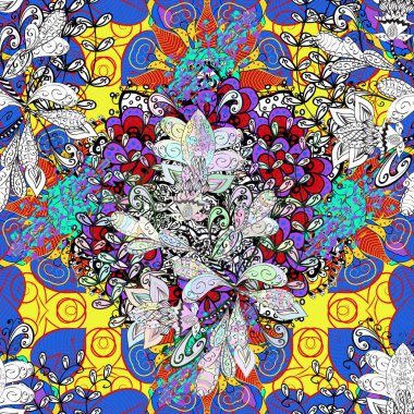 Yumuşak, bahar çiçekleri mavi ve beyaz renklerde. Yaprak ve çiçeklerin suluboya resmi, mavi ve beyaz renklerde pürüzsüz desen.