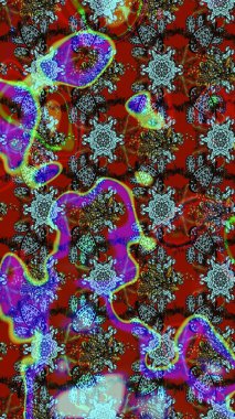 Raster Modaya uygun kumaş deseni. Düz Çiçek Elementleri Tasarımı. Mavi ve kırmızı renkli şirin çiçek deseni. Renkli Bahar Teması çizim şablonu.