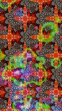 1950-1960 motifleri. El çizimi çiçek unsurları olan soyut çizim raster deseni. Kahverengi ve bej üzerine kahverengi ve bej. Retro tekstil tasarım koleksiyonu. Çiçekli ipek eşarp..