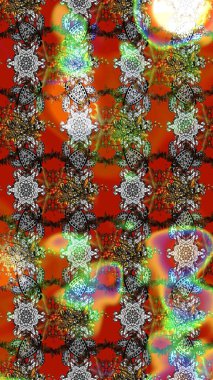 Gri ve kahverengi renkli Asya tekstili. Çiçek desenli çizim. Raster illüstrasyonu.