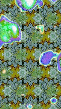 Raster illüstrasyonundaki çiçek desenli çizim. Suluboya tarzında yeşil renkte çiçekler.