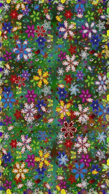 Çiçek buketleriyle klasik tarzda kusursuz desenler. Raster illüstrasyonu. Yeşil ve mavi renklerde.