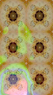 Çiçek desenli çizim. Raster illüstrasyonu. Tarafsız renklerde Asyalı tekstil.