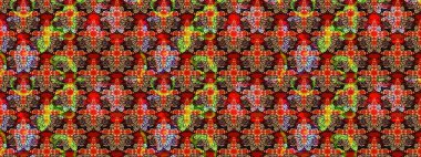 Çizim çiçek deseni duvar kâğıdı olarak kullanılabilir. Raster illüstrasyonu. Kırmızı ve siyah renkte çiçekler.