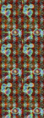 Çiçekler. Soyut etnik raster çizim kalıbı. Vadinin çiçekleri kahverengi ve yeşil renklerde.