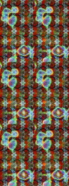 Çiçekler. Soyut etnik raster çizim kalıbı. Vadinin çiçekleri kahverengi ve yeşil renklerde.