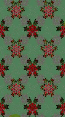 Asya tekstil tarzında. Raster illüstrasyonu. Düz Çiçek Elementleri Tasarımı. Kusursuz çiçek deseni. Renkli Bahar Temalı Kusursuz Arkaplan. Güzel kumaş deseni.