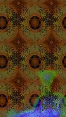 Raster illüstrasyonu. Raster illüstrasyonundaki çiçek desenli çizim. Kahverengi renklerde. Güzel kumaş deseni.