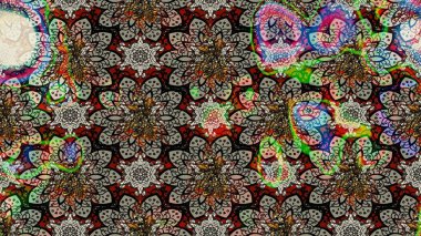 Raster illüstrasyonu. Tarafsız renklerde Asya tekstil tarzında. Suluboya çiçekli çiçek deseni.