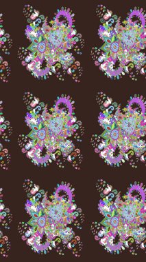 Güzel kumaş deseni. Renkli Bahar Teması eskiz kalıbı. Düz Çiçek Elementleri Tasarımı. Raster illüstrasyonunda çiçek deseni çizimi.