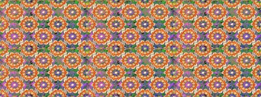 Altın elementler ile turuncu ve bej renklerde Raster dikişsiz desen. Tasarım için damask dikişsiz desen.