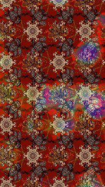 El çizimi Raster çizimi. Çizim çiçek deseni duvar kağıdı, web sitesi arka planı, ambalaj kağıdı, davetiye, broşür, afiş veya web sitesi için kullanılabilir. Parlak elementlerin.