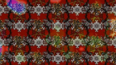 Sevimli çiçek raster deseni. Renkli Bahar Teması eskiz kalıbı. Düz Çiçek Elementleri Tasarımı. Kahverengi ve kırmızı renkte çiçekler.