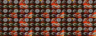 Kahverengi ve siyah renkler üzerine çiçek desenli eskiz, el yapımı papatyalar, papatyalar. Tekrarlayan çiçek arkaplanı, zarif kahverengi ve siyah çiçekler duvar kağıdı.