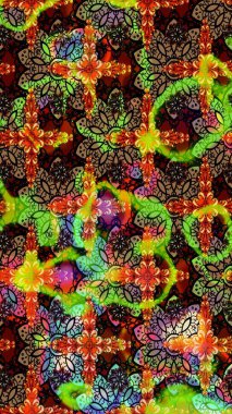 Çok siyah ve kahverengi zarif küçük çiçekler ve siyah ve kahverengi renkli komik böcekler, raster desen, illüstrasyon.