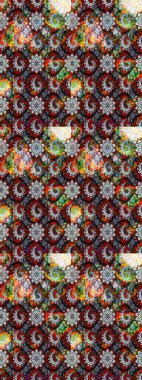 Renkli Bahar Teması eskiz kalıbı. Güzel kumaş deseni. Çiçek desenli çizim. Düz Çiçek Elementleri Tasarımı. Asya tekstil tarzında. Raster illüstrasyonu.