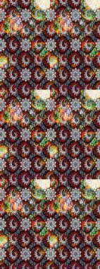 Renkli Bahar Teması eskiz kalıbı. Güzel kumaş deseni. Çiçek desenli çizim. Düz Çiçek Elementleri Tasarımı. Asya tekstil tarzında. Raster illüstrasyonu.