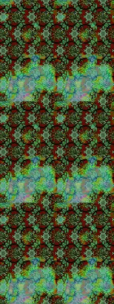 Yeşil ve kahverengi renkli vadi çiçekleri. Soyut etnik raster çizim kalıbı. Çiçekler..