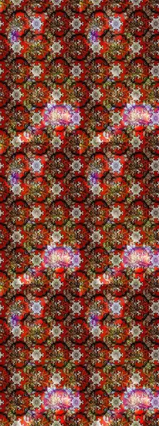 Raster illüstrasyonu. Kahverengi ve kırmızı renklere karalamalar çizilmiş çiçek deseni.