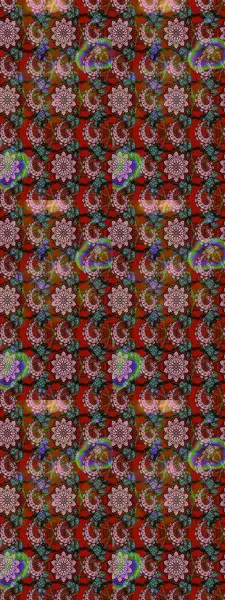 Eskiz arkaplan modeli. Yapraklı çiçekler ve kahverengi ve kırmızı renklerde papatya çiçekleri. Raster - stok.