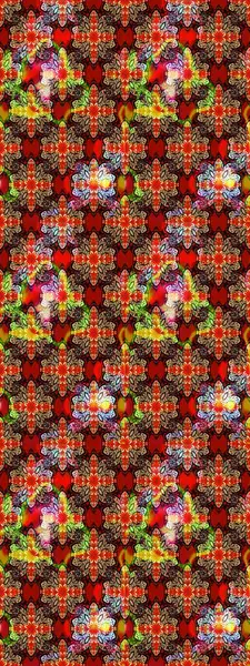 Düz Çiçek Elementleri Tasarım Raster illüstrasyonu. Çiçekli çiçek deseni, suluboya. Kırmızı ve kahverengi renkte çiçekler. Renkli Bahar Teması çizim şablonu.