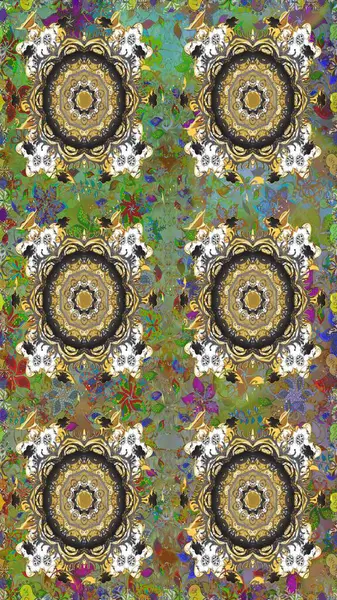 Geleneksel klasik raster altın pürüzsüz desen. Barok tarzında kusursuz bir doğulu süsü. Gri ve kahverengi renklerdeki altın elementler.