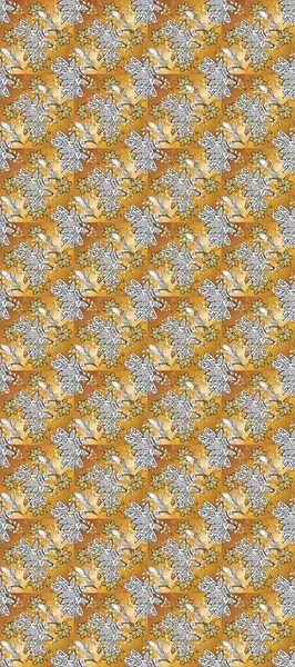 Klasik raster beyazı, sarı ve altın desenli. Geleneksel oryantasyon süsü. Klasik vintage arkaplan.