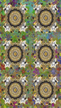 Geleneksel klasik raster altın pürüzsüz desen. Barok tarzında kusursuz bir doğulu süsü. Gri ve kahverengi renklerdeki altın elementler.